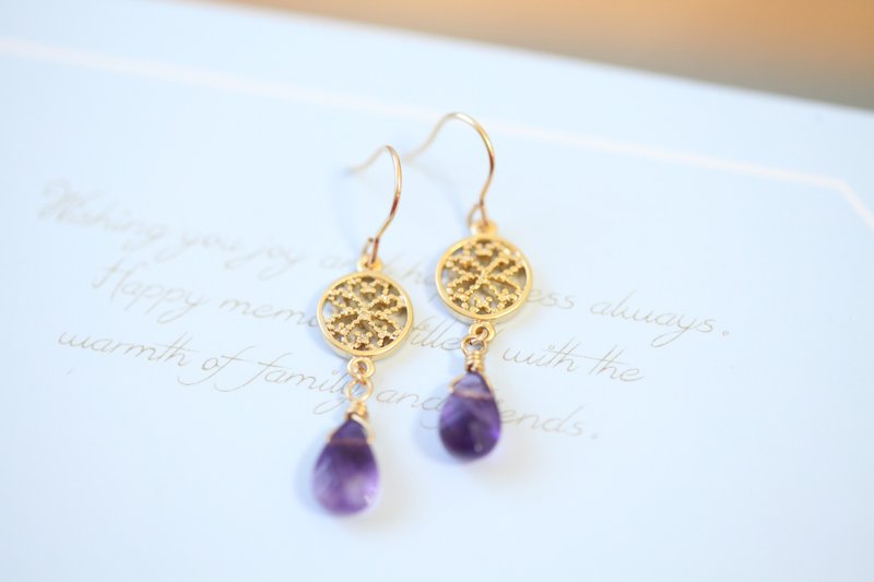 ::jiejie::古典浪漫花网紫水晶耳环 - 耳环/耳夹 - 宝石 紫色