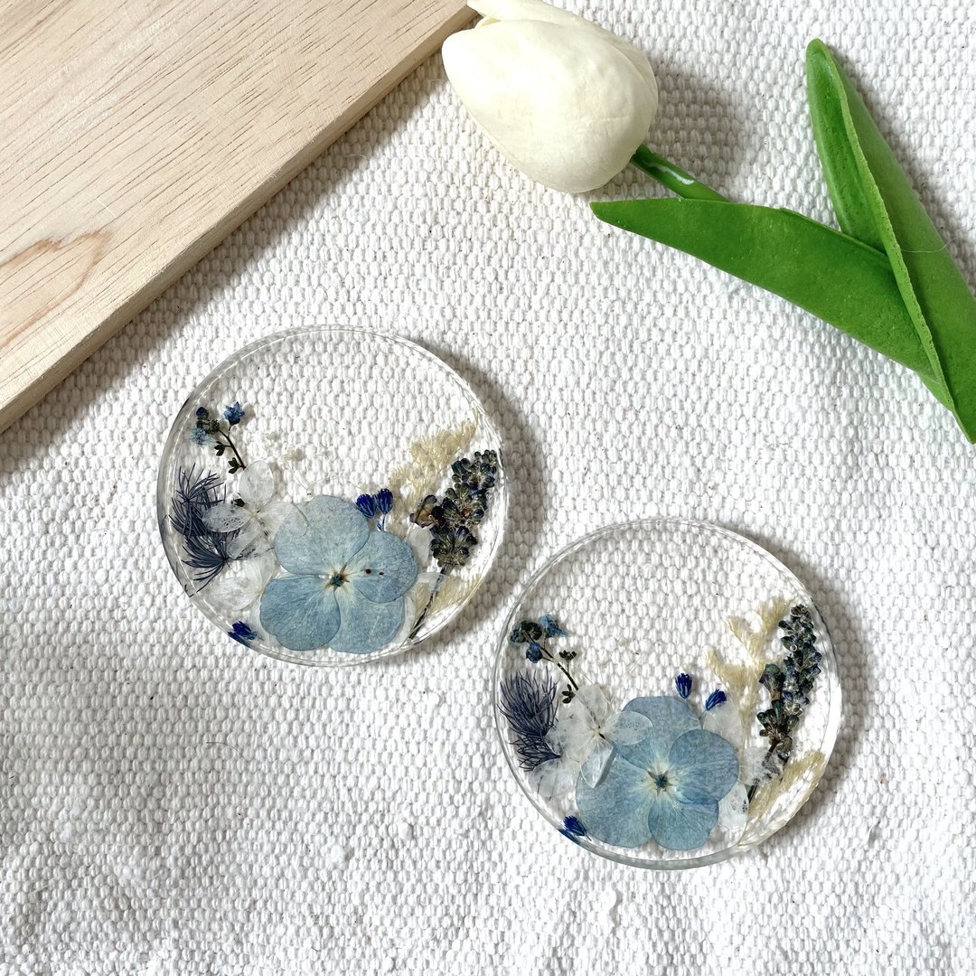 Coaster resin flower hydrangea coasters flower lover dry coasters flower lover real - 杯垫 - 树脂 