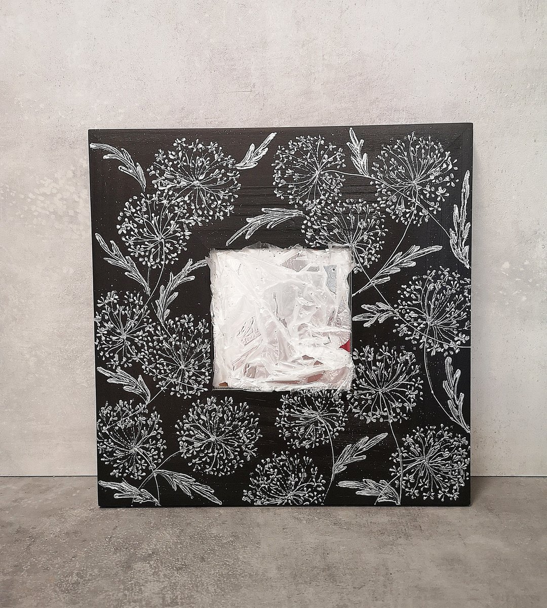 Dandelion Hand-painted Square Wood Framed Mirror - 墙贴/壁贴 - 木头 