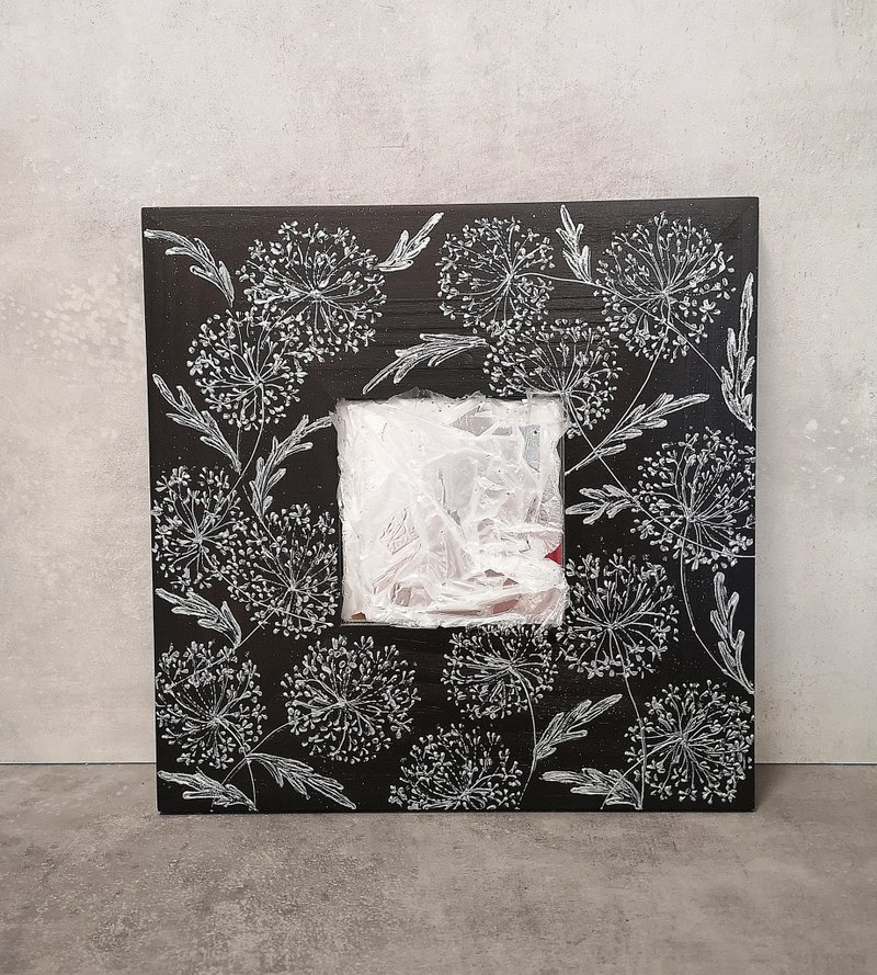 Dandelion Hand-painted Square Wood Framed Mirror - 墙贴/壁贴 - 木头 