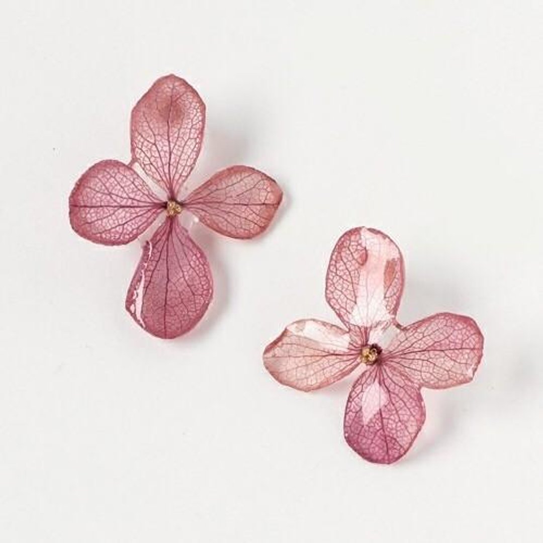 Hydrangea Long Earrings*Wine* - 耳环/耳夹 - 植物．花 红色