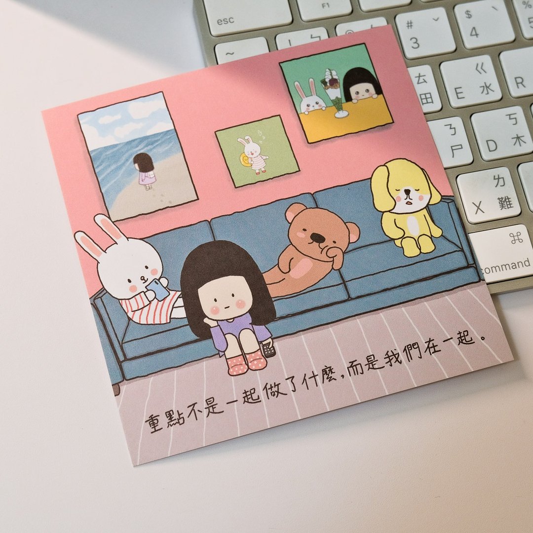 我们在一起 文创插画明信片 / 卡片 贺卡 祝福 生日 节庆 - 卡片/明信片 - 纸 粉红色