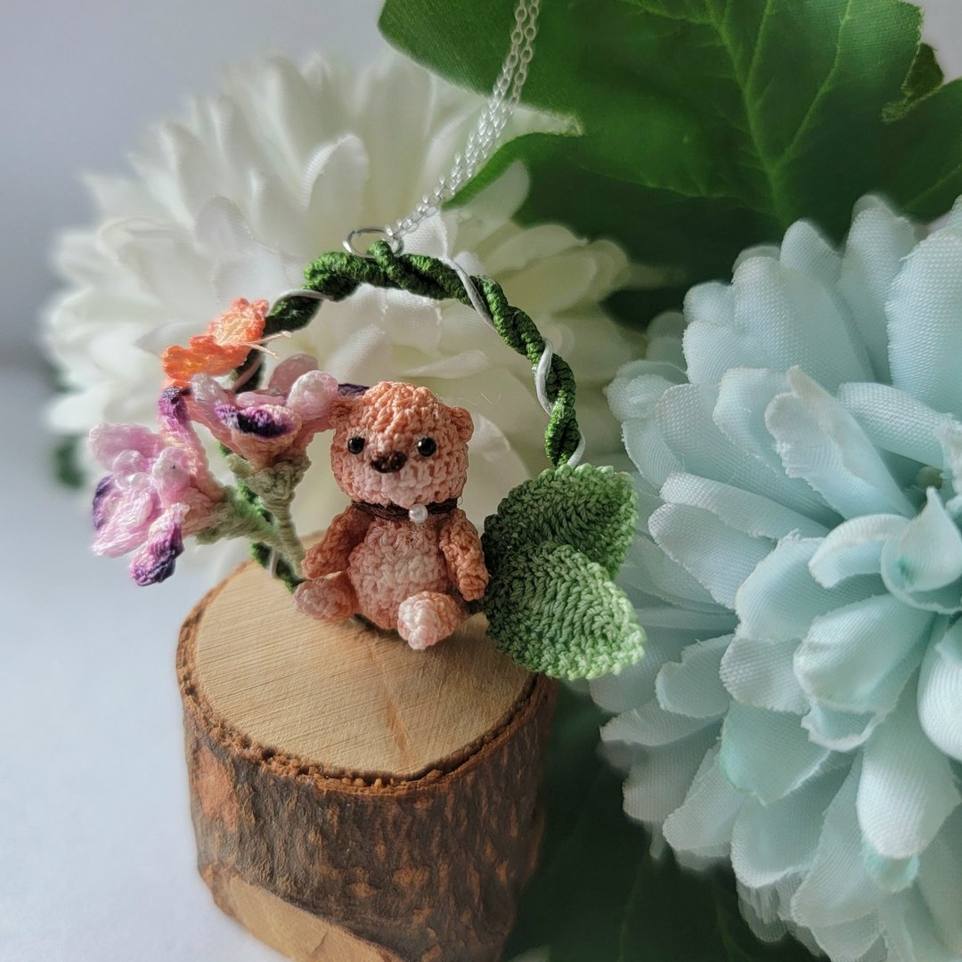 花圈颈链 鸢尾花|小动物&蝴蝶 人手钩织 sv925 925纯银 - 项链 - 绣线 紫色