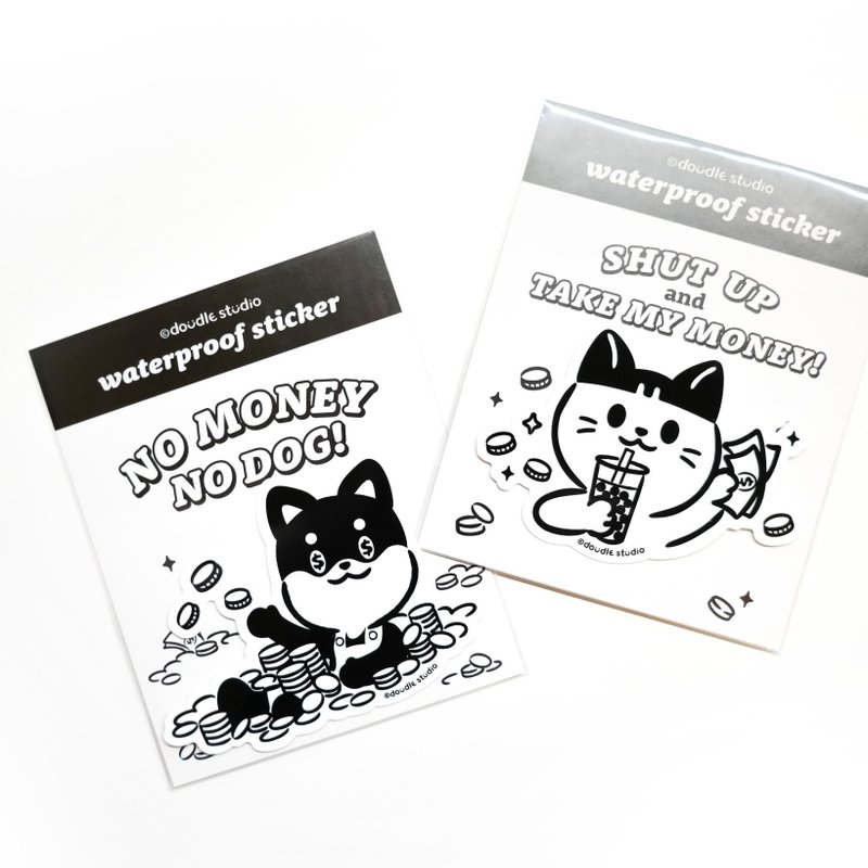 防水亮面贴纸 - 钱钱迷因系列 - 贴纸 - 纸 白色