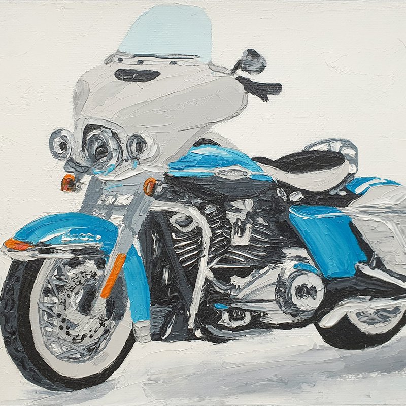 摩托车绘画 摩托车原创艺术 Electra Glide 复兴艺术品 雷 - 海报/装饰画/版画 - 其他材质 蓝色