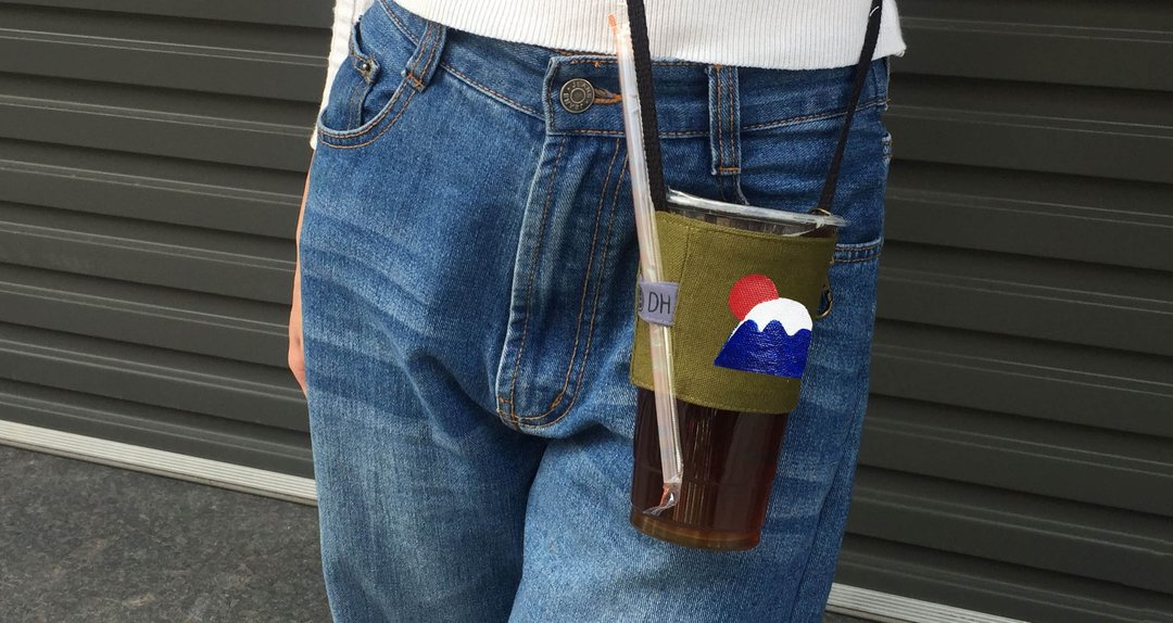 日本太阳富士山  - 帆布环保饮料提袋 杯套长背袋款 - 随行杯提袋/水壶袋 - 棉 多色