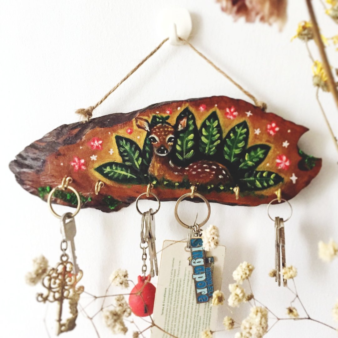 原木 *fawn* hand-painted wooden hanger - 摆饰 - 木头 咖啡色