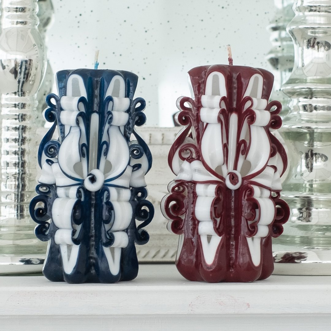 carved candle for home decor - luxury candle set for cottage core - red  candle - 其他 - 其他材质 