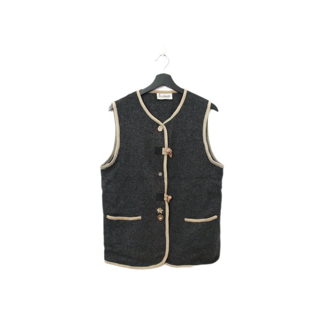 Back to Green-复古毛料背心 牛角扣 深灰 v-37/sweater vest - 女装背心 - 羊毛 