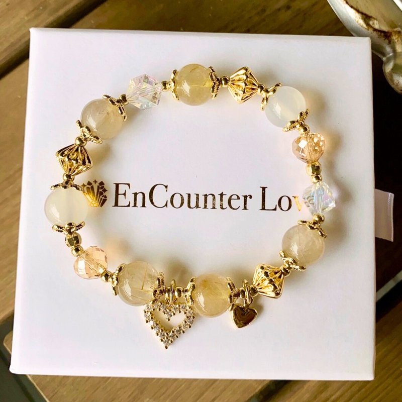 【璀璨金心】金发晶 白玛瑙 招财事业舒压防小人 - 手链/手环 - 水晶 金色