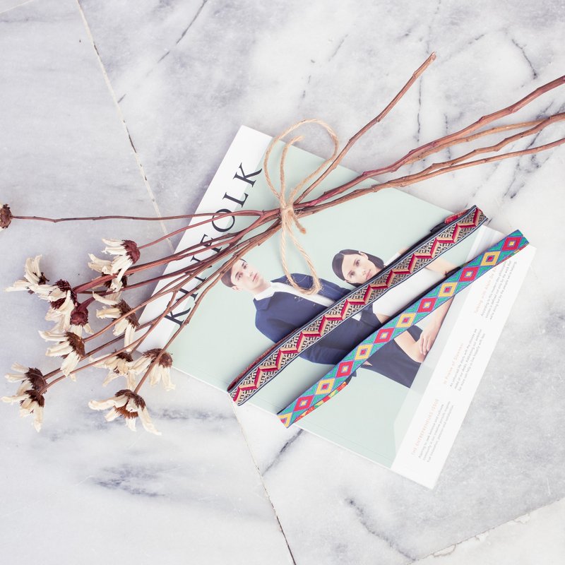 泰姬 / 金 菱格 红 黄 / 织带型 弹性发带 发箍 - 发带/发箍 - 棉．麻 