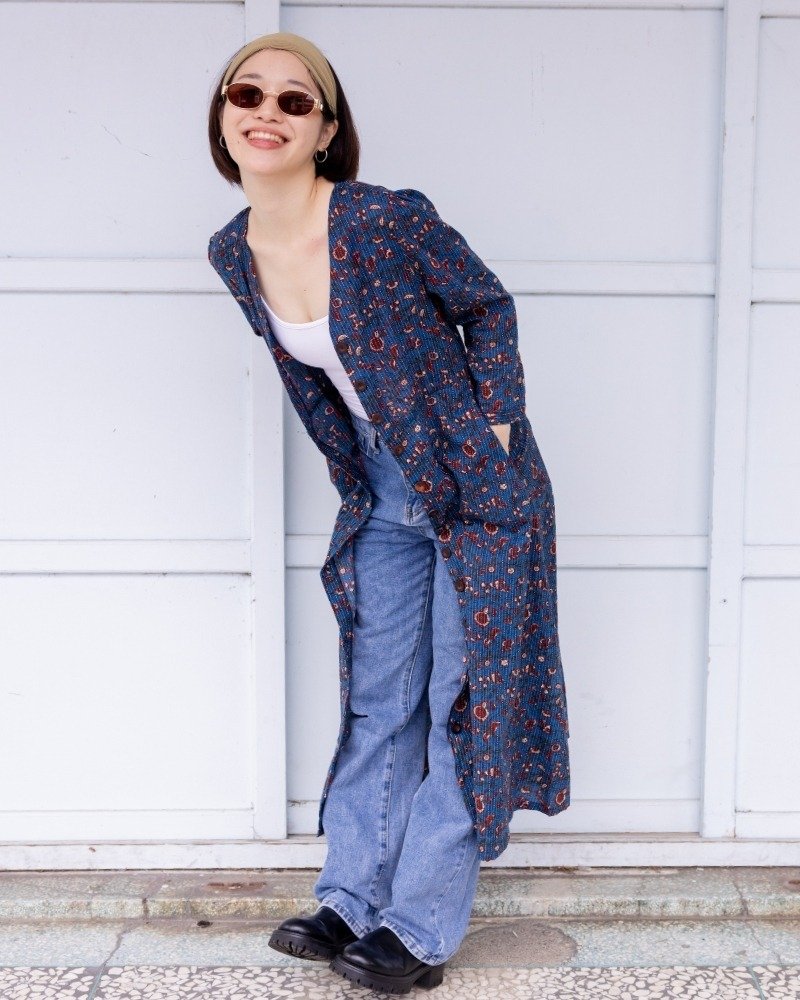 印度盖染工艺纯棉 七分袖洋装 罩衫 －藤蔓海蓝 - 洋装/连衣裙 - 棉．麻 蓝色