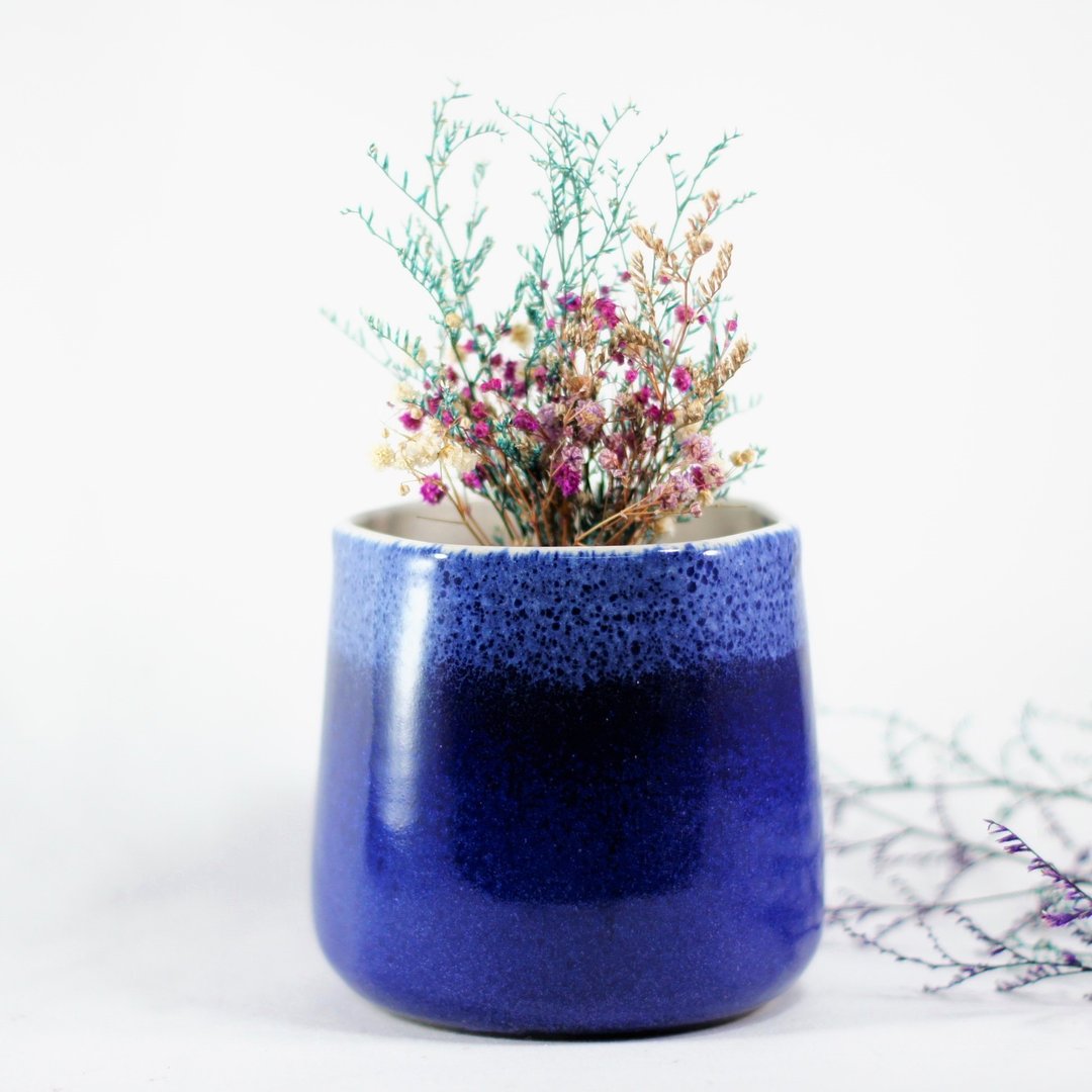 蓝白植栽,盆栽,花器,盆器,无孔-容量约500ml - 植栽/盆栽 - 陶 蓝色