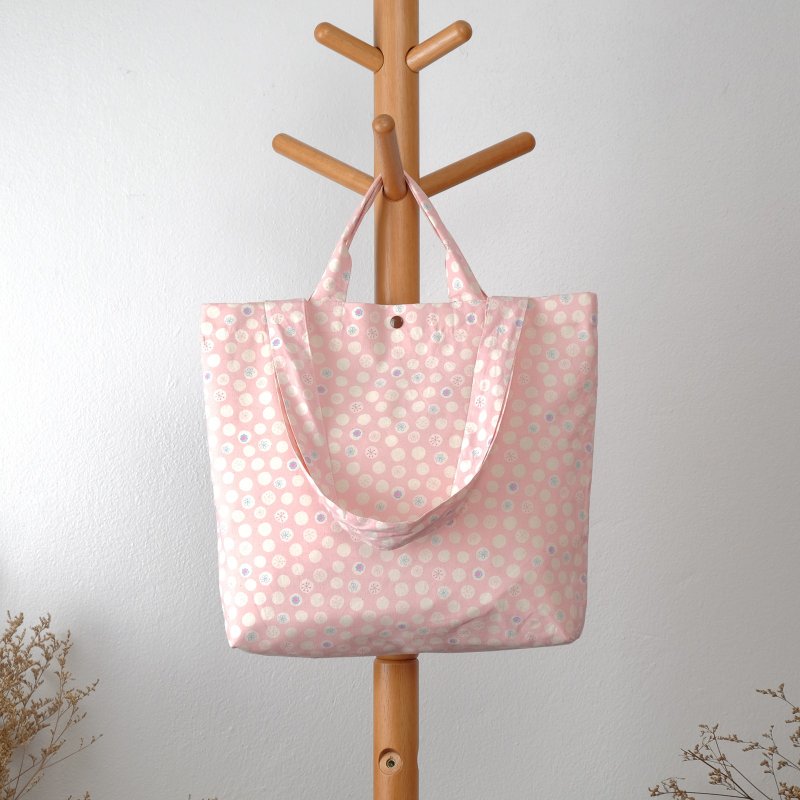 Japan Cotton Tote Bag : Bubble Daisy Pink Chiffon - 侧背包/斜挎包 - 棉．麻 粉红色