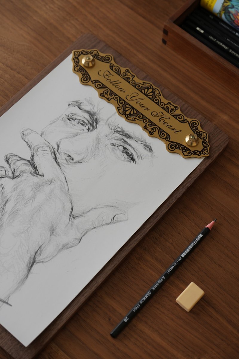 畫板 速寫板 寫字板 A4复古黄铜夹加厚 黑胡桃木+黃銅 - 文件夹/资料夹 - 木头 