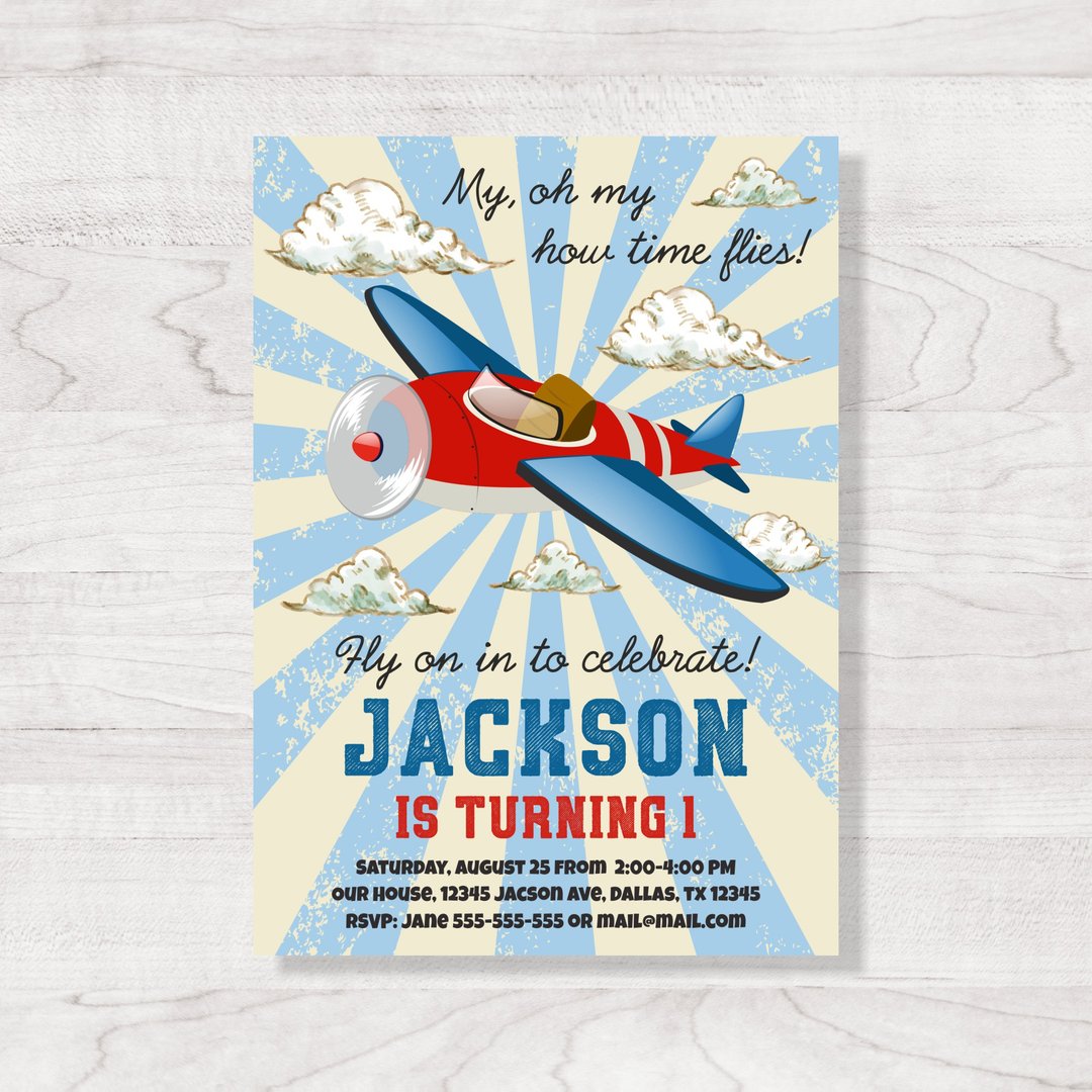 Airplane Birthday Invitation, Digital, Personalized - 电子喜帖/贺卡/邀请函 - 其他材质 
