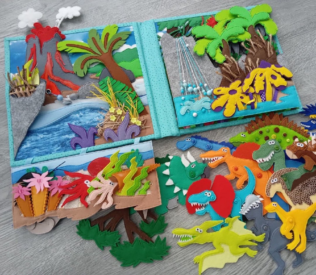 Dinosaurs Quiet Book PDF Pattern, Diy Quiet Book Pages, Felt Busy Book Pattern - 手工艺教程/工具书 - 其他材质 