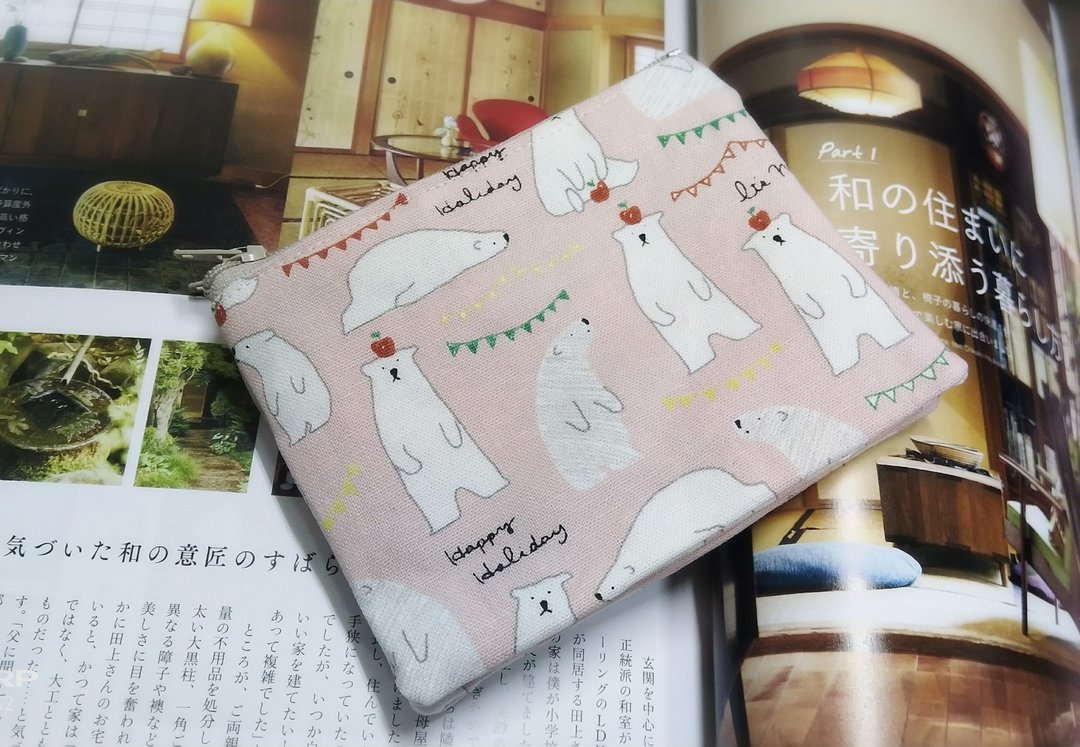 粉红色北极熊双拉链零钱包 卡片包 收纳包 - 零钱包 - 棉 粉红色