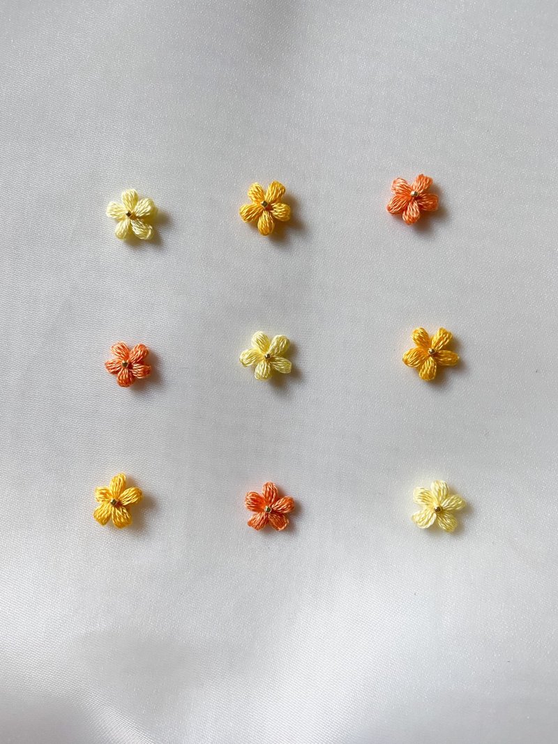 贴耳钩针编织小花耳环/ 精选色 黄橙色系/ 耳夹 - 耳环/耳夹 - 绣线 橘色