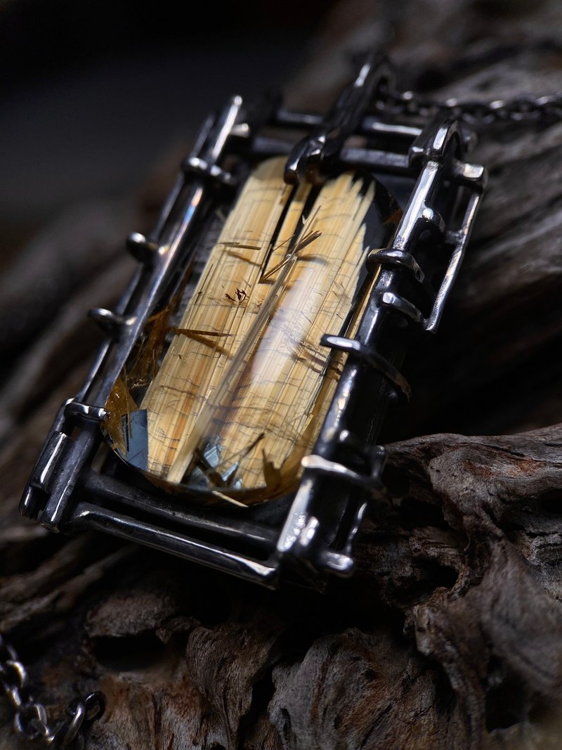 天然矿石 / 钛晶 / 纯银项链/金 - 项链 - 水晶 金色
