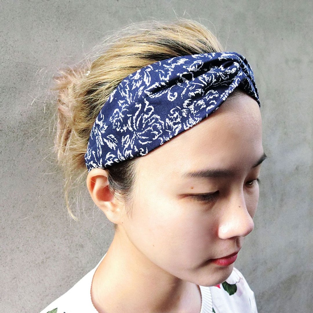 【壳艺品】深蓝图腾发带 - 发饰 - 棉 蓝色