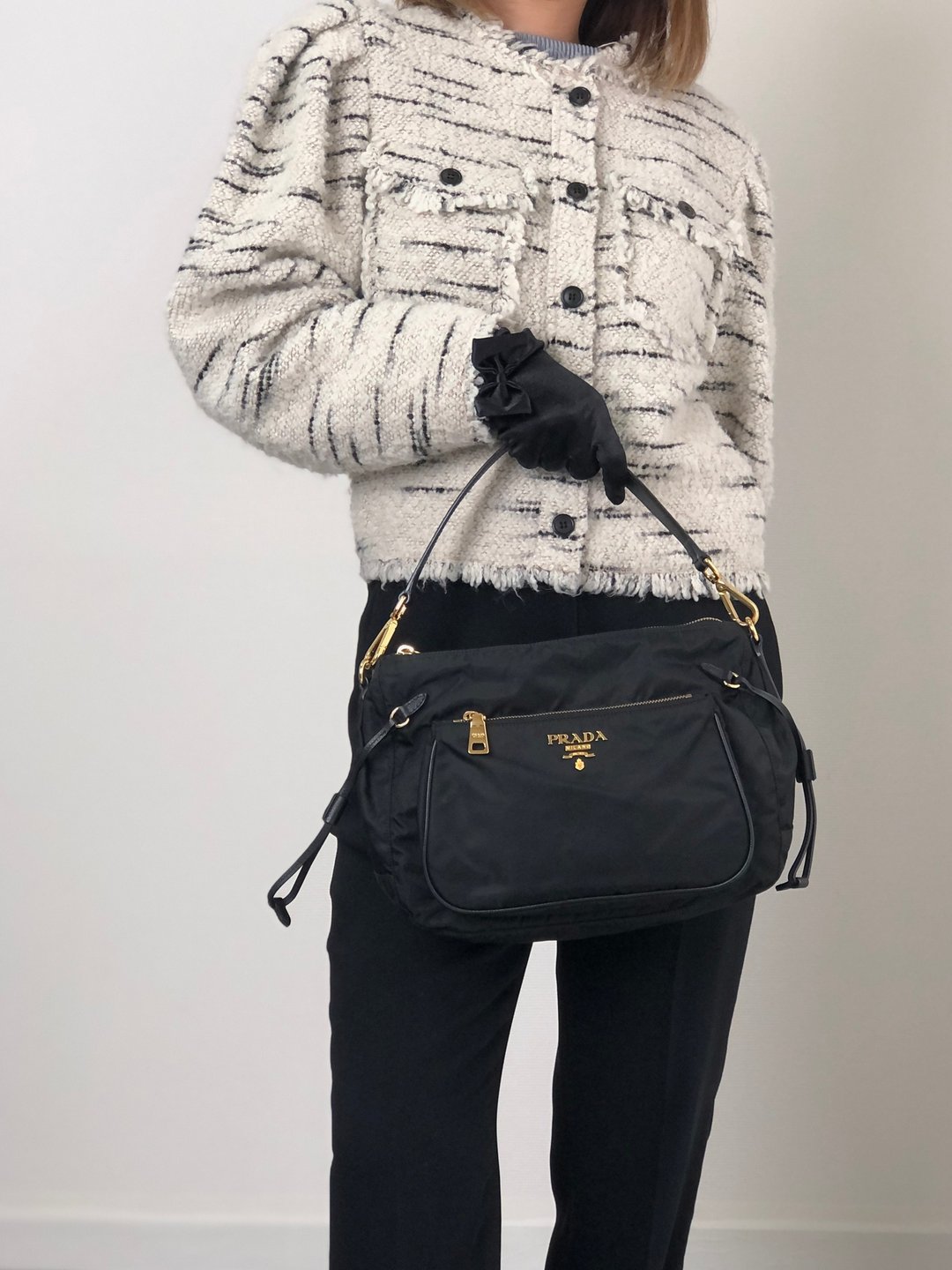 【 日本直送 名牌二手包 】PRADA 普拉达 手提包 黑色 三角标志 尼龙 皮革 vintage - 手提包/手提袋 - 尼龙 黑色