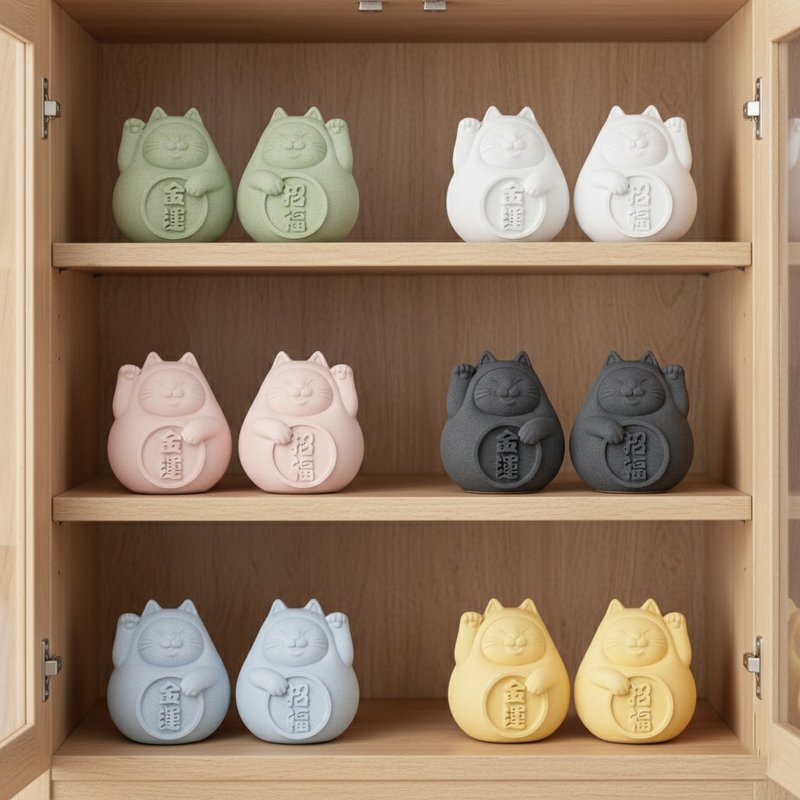 【办公室祈福摆件】胖胖招财招福猫 (小) - 香薰/精油/线香 - 水泥 多色