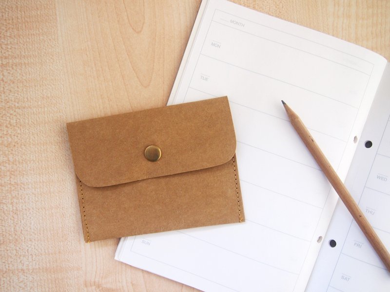 naturaism 水洗牛皮纸 零钱包 (啪钮) / 短夹 / 皮夹 /卡片包 - 零钱包 - 纸 咖啡色