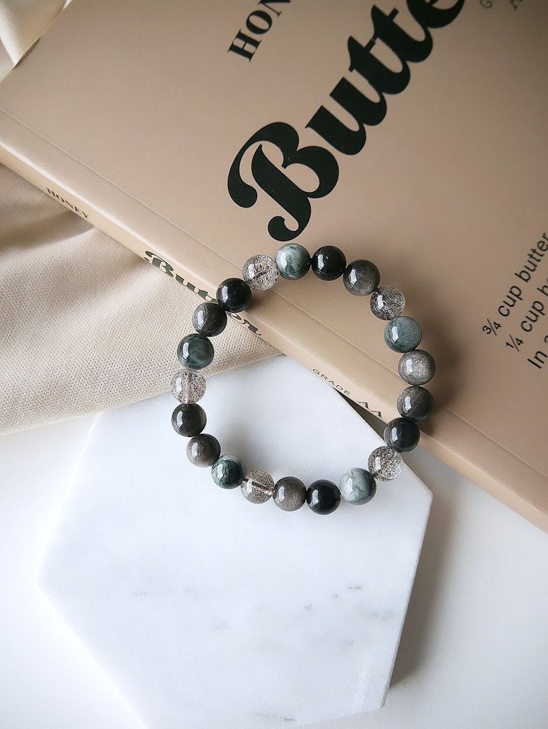 银曜石/黑草莓/鹰眼石-增加洞察力与决心避邪化解负能量增人缘 - 手链/手环 - 水晶 黑色