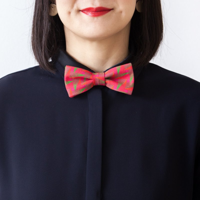 GEOMETRIC PINK BOW TIE - 领带/领带夹 - 棉．麻 红色