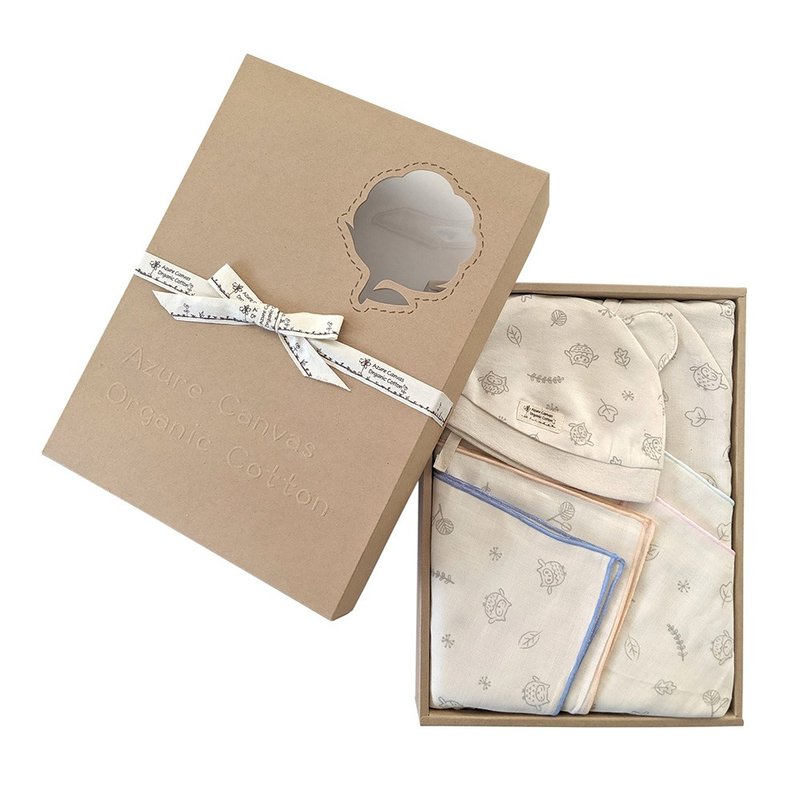 有机棉四季纱布礼盒-猫头鹰NB - 满月礼盒 - 棉．麻 
