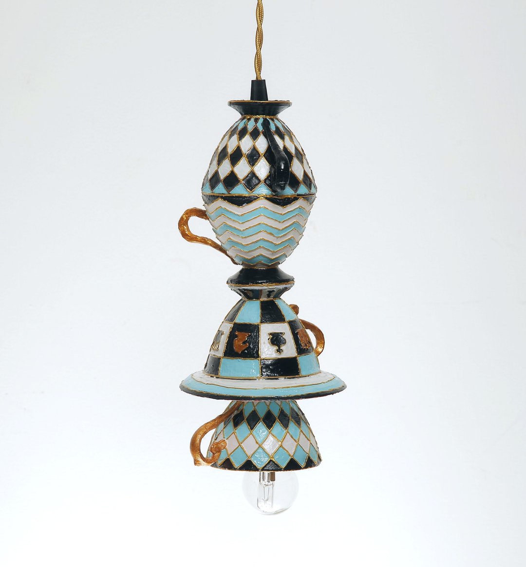 Mad tea party Teacup pendant chandelier White rabbit Kitchen turquoise lighting - 灯具/灯饰 - 塑料 蓝色