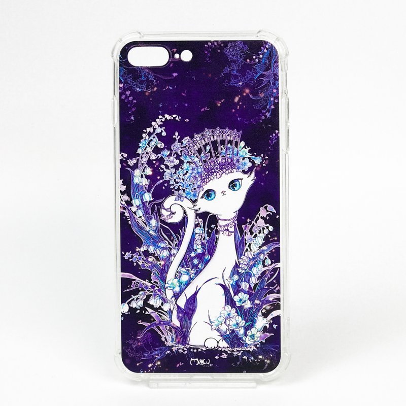 iPhone 系列 | 图案防刮 | 四边防摔气垫手机壳-满版铃兰花女王猫 - 手机壳/手机套 - 塑料 蓝色