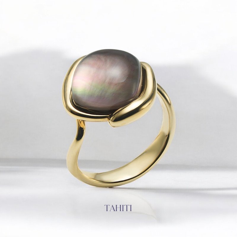 天然宝石戒指与黑珍珠贝壳相结合。 - 戒指 - 纯银 紫色