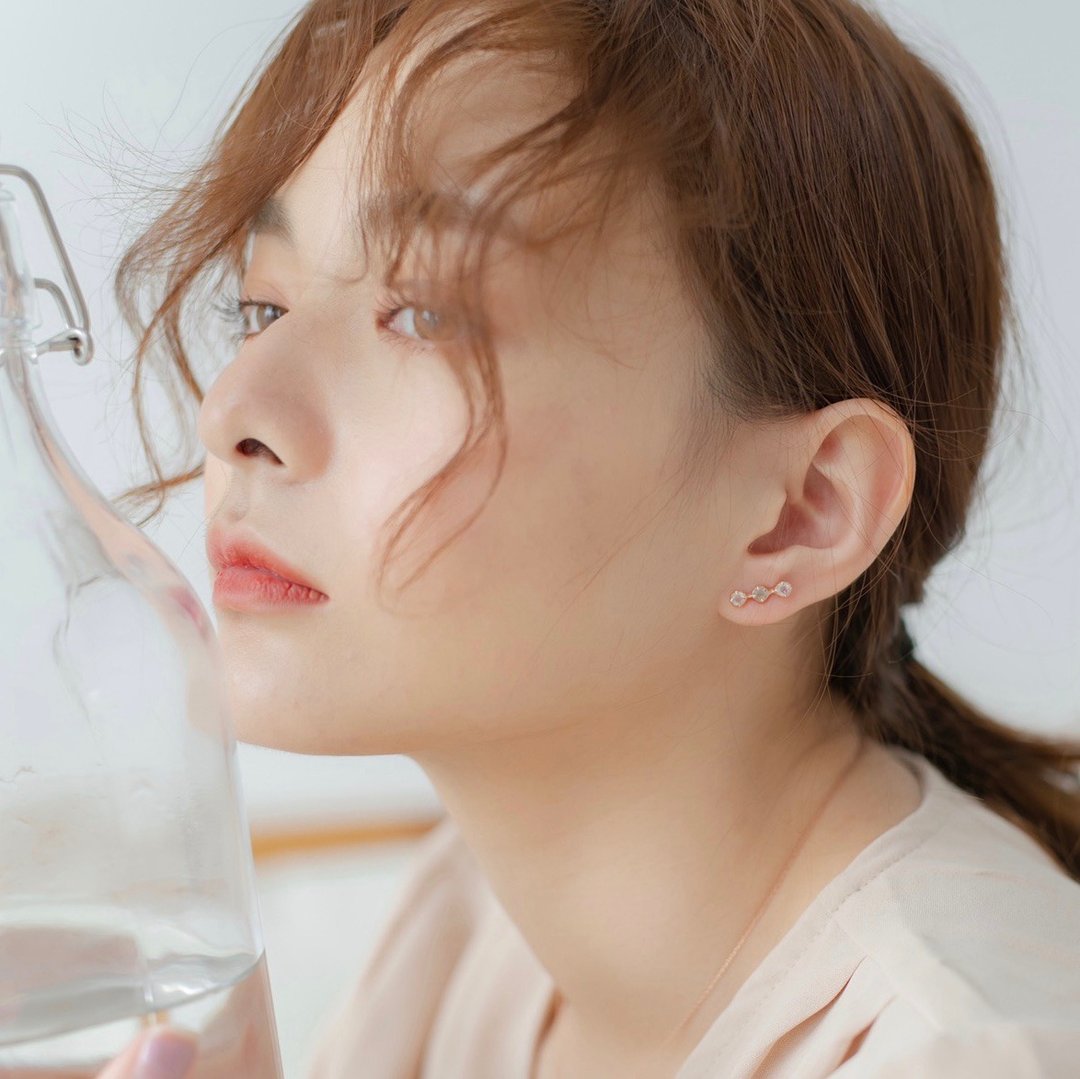 月光石 拉长石宝石连接设计925纯银耳环-纯银镀玫瑰金 - 耳环/耳夹 - 宝石 蓝色