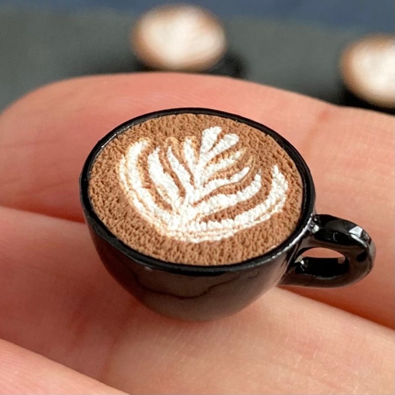 放松片刻的叶片拉花拿铁【接单制作】迷你模型 咖啡杯 - 玩偶/公仔 - 粘土 咖啡色