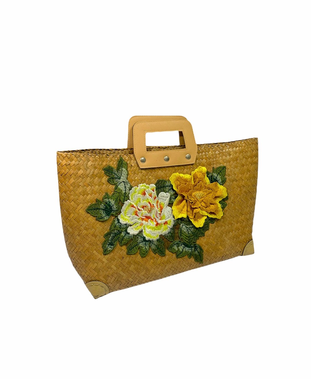 Straw handbag , Straw bag , Handmade bag , Straw tote bag  : white and yellow - 手提包/手提袋 - 竹 卡其色