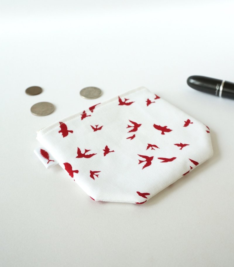 /Fly Birds-白// 角角零钱包/卡片收纳包/化妆小包/随身小物包 - 零钱包 - 棉．麻 白色