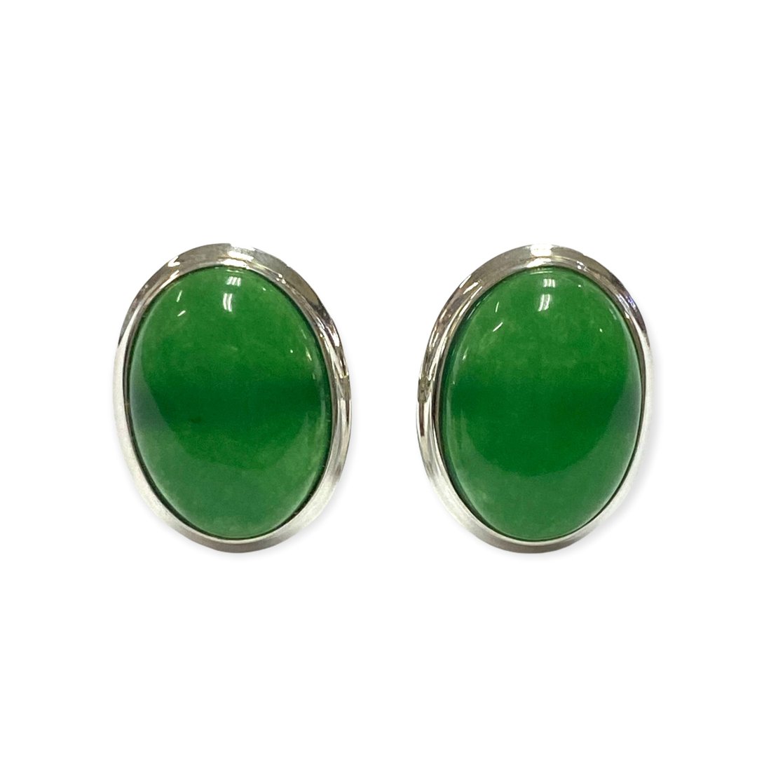 Victorian Style Oval Green Jade Wedding Cufflinks For Groom 925 Sterling Silver - 袖扣 - 纯银 绿色
