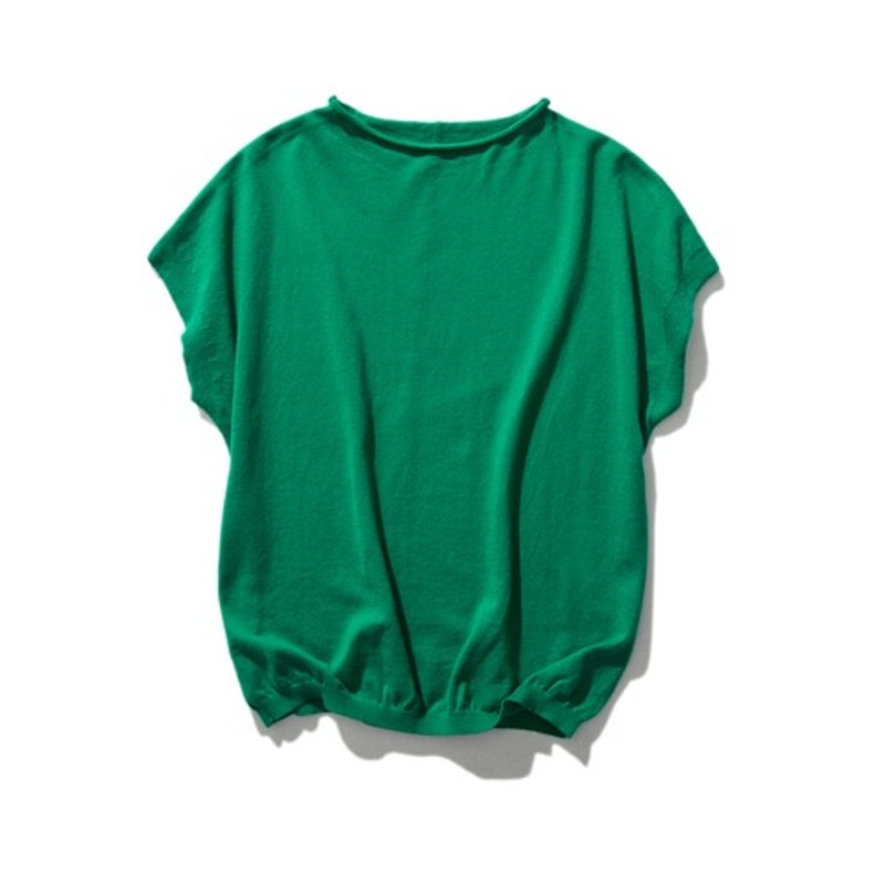 随性穿搭，却能展现时髦感的夏日针织衫．薄款．100%纯棉．鲜艳绿色．230602-5 - 女装上衣 - 棉．麻 绿色