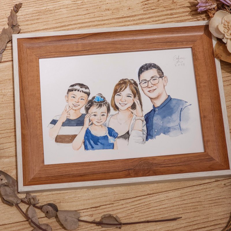 【伊森肖像画】- 四人 似颜绘 (7寸/相框需另购) - 喜帖 - 纸 白色