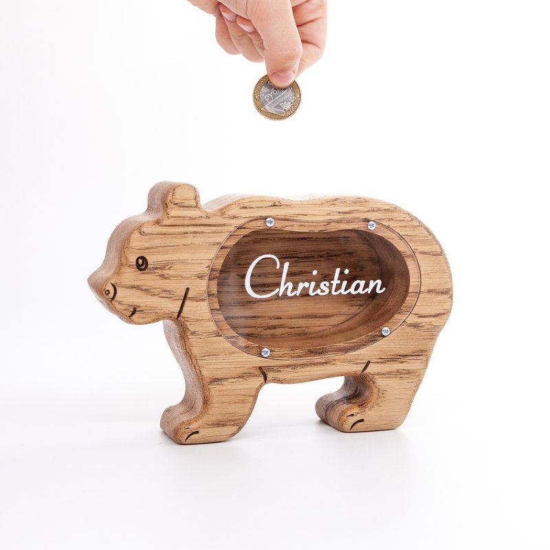Wooden bear piggy bank for boys or girl, Customized Gift for first birsday gifts - 储蓄罐 - 木头 