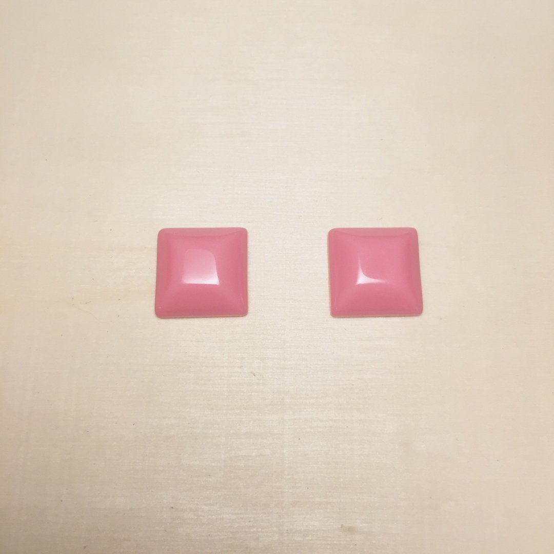 复古深粉红方形菱形耳环耳夹 - 耳环/耳夹 - 树脂 粉红色