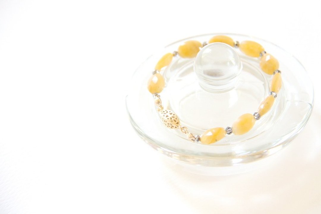 时尚能量珠宝系列-黄砂金石＆４D雕花金珠手链 /Yellow Aventurine &amp; 14KGF connecter bracelet - 手链/手环 - 宝石 黄色