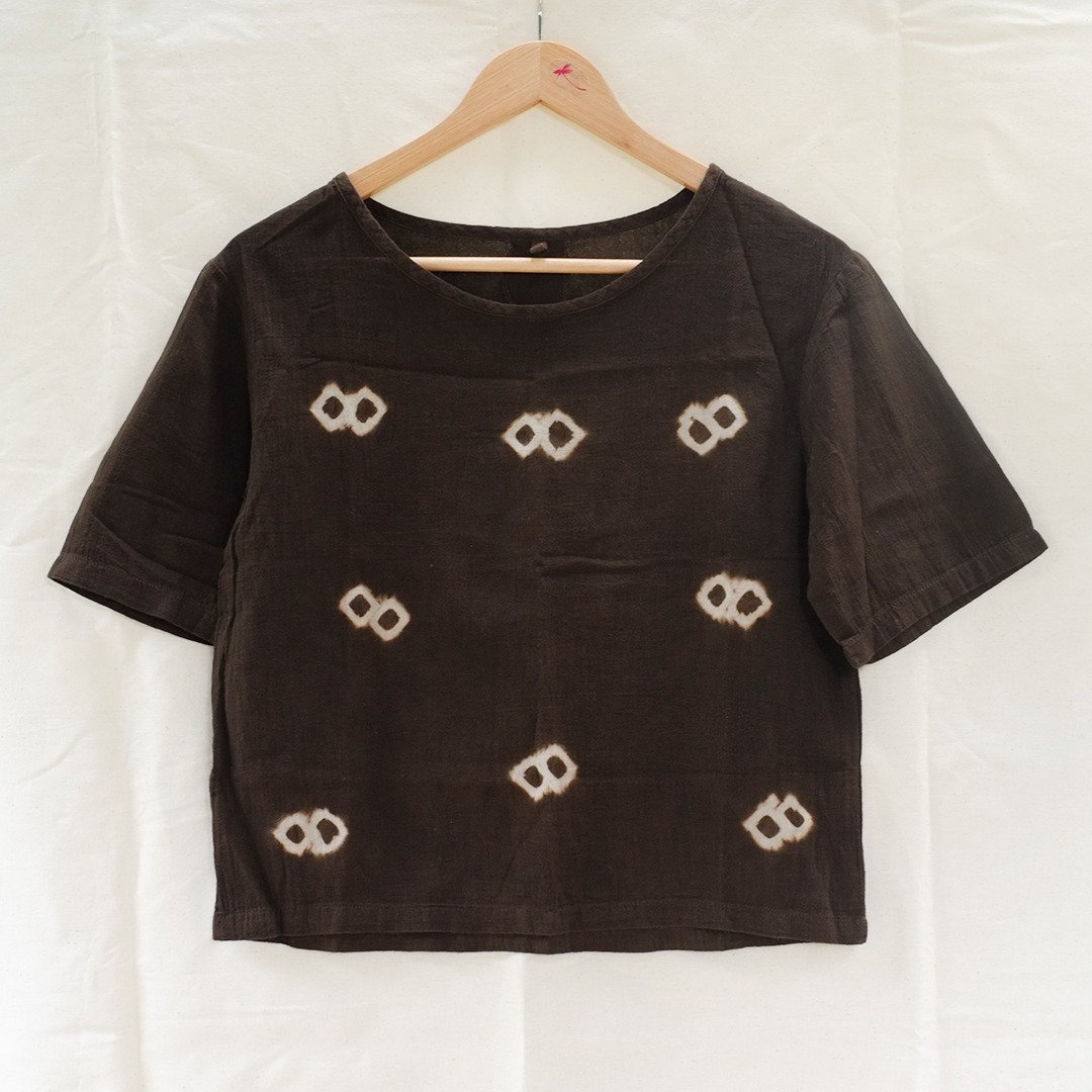 linnil: Bobbles dark brown shirt / ebony fruit dye - 女装上衣 - 棉 咖啡色
