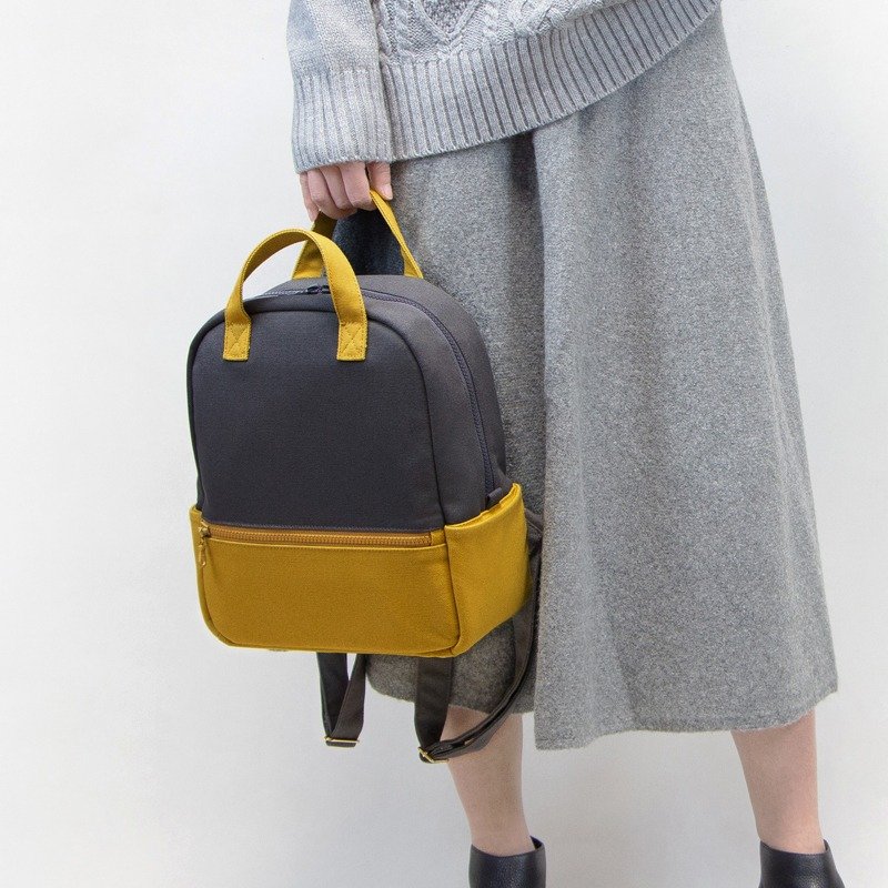 【春特惠】帆布手提后背包 小号撞色 2色可选 轻便有型 - 后背包/双肩包 - 棉．麻 蓝色