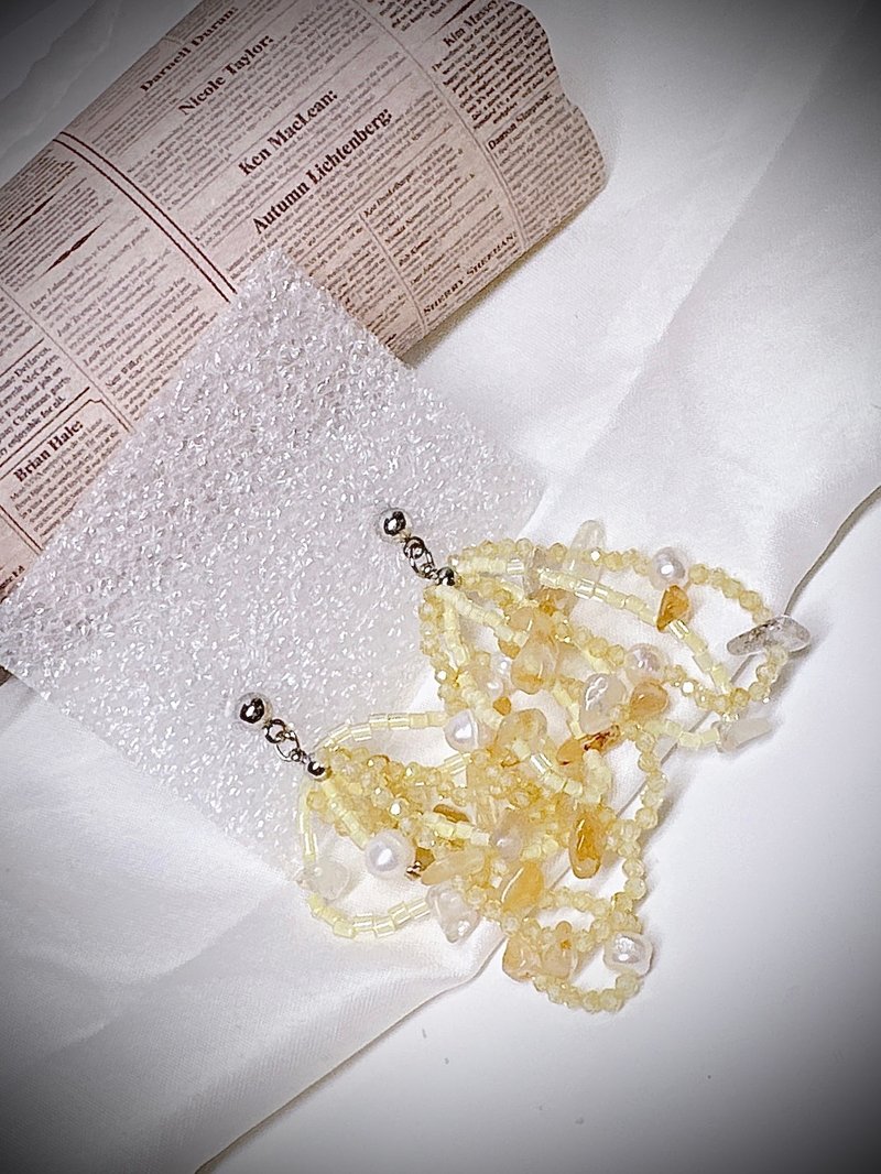 C&W 天然极细闪黄水晶日本进口玻璃米珠天然淡水珍珠奶油黄气质耳 - 耳环/耳夹 - 水晶 金色