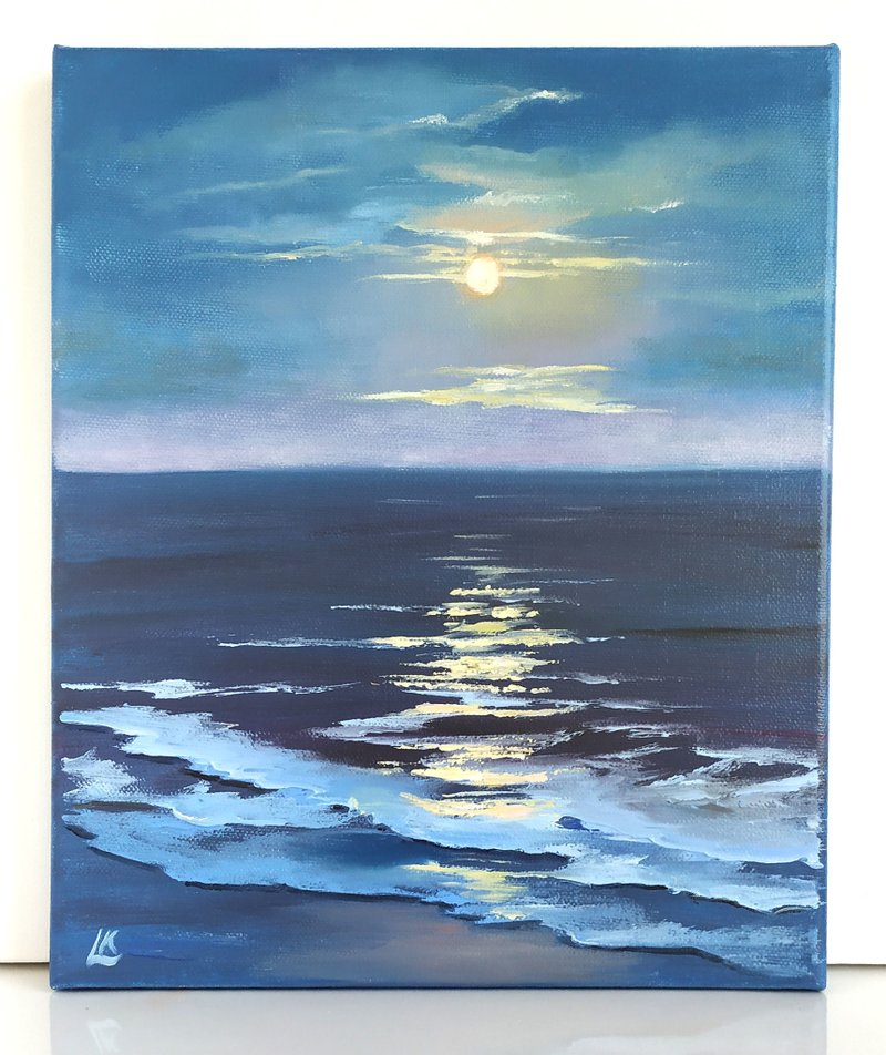 夜海油画月光海景艺术夜海油画 - 墙贴/壁贴 - 棉．麻 