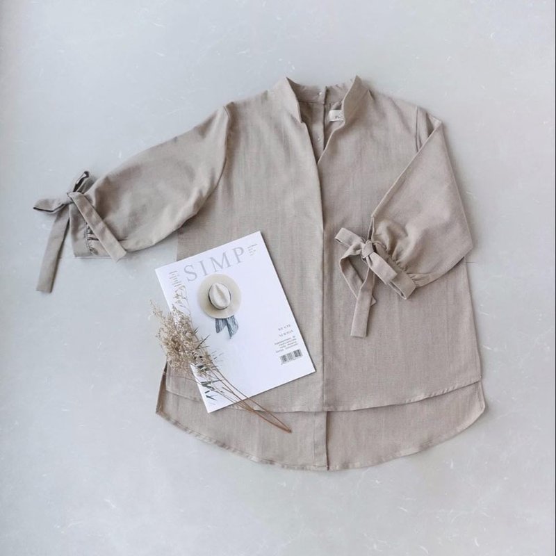 Minimal Women Shirt Hand Woven Cotton 100%,Natural Dyed - 女装衬衫 - 棉．麻 咖啡色