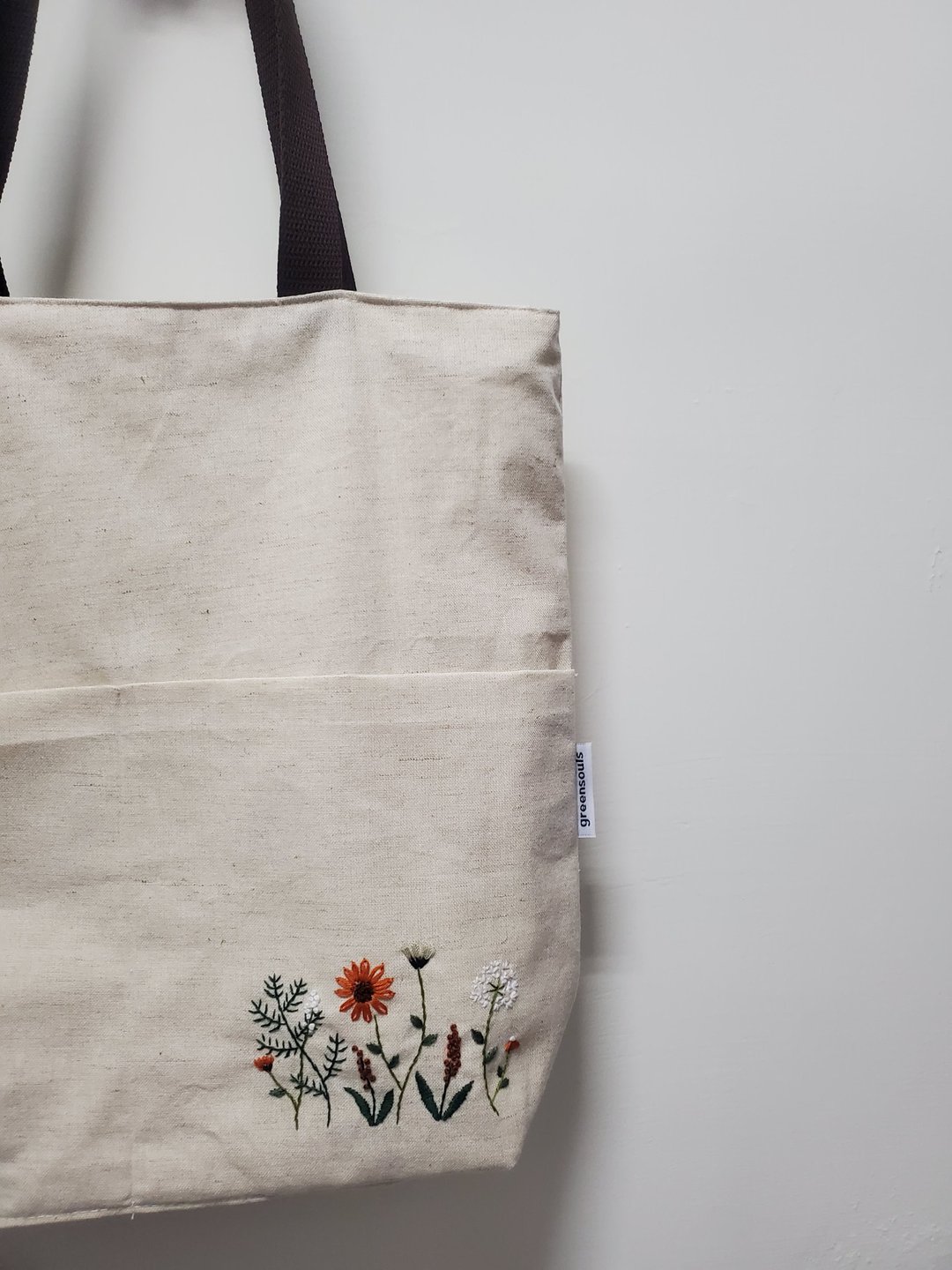 Wildflowers 托特包Tote Bag - 手提包/手提袋 - 棉 卡其色